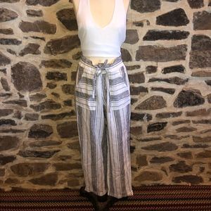 Black and White Striped Linen Pants